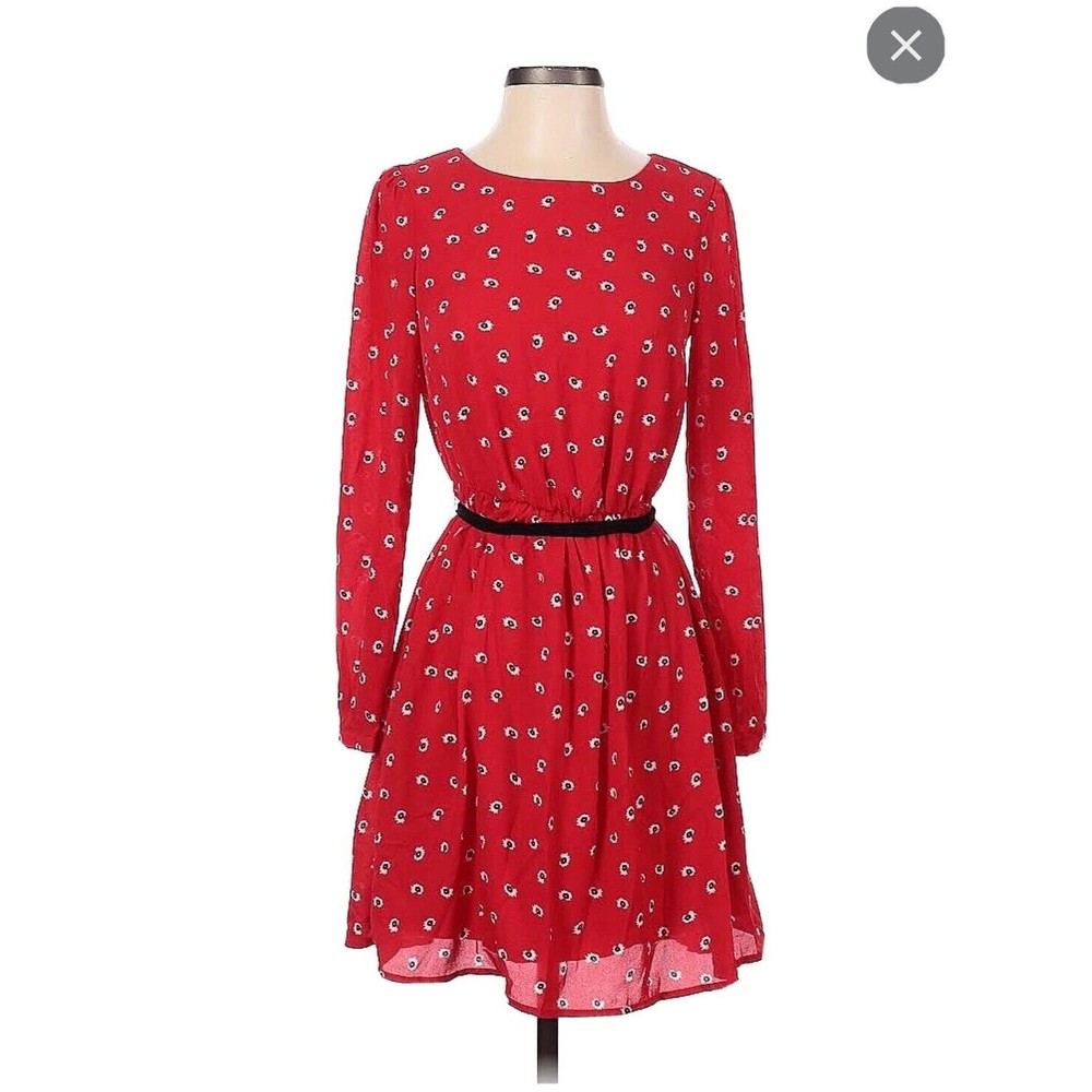 New kit and sky casuel dress crewneck long sleeve red S Small Red Flowers